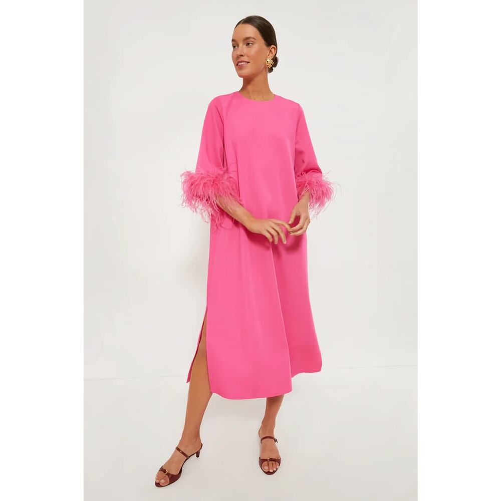 Tuckernuck Vibrant Pink Maxi Dress with Feathered Sleeves